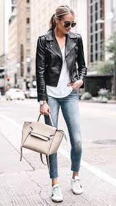 Are You Looking For More Information On Sneakers In That Case Click Through Her Casual Leather Jacket Outfit Leather Jackets Women Womens Black Leather Jacket