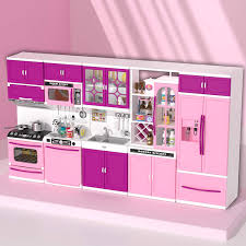 Hape e3145 all in 1 kids toddler wooden pretend play kitchen set with oven, stove, sink, microwave, coffee maker, dish washer, fridge and accessories. Amazon Com Temi Kitchen Playset 56 Pcs Kitchen Set For Kids Girls Pink Kitchen Play Set Accessories 5 In 1 Mini Kitchen With Lights Sounds Perfect For 11 12 Dolls Toys Games