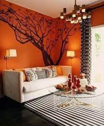Burnt Orange Living Room Stiker Dinding Pohon Cat Ruang Tamu Desain