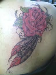Red Rose With Feathers By 216tattoos On Deviantart Feather Tattoos Trendy Tattoos Tattoos