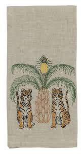 Tigers With Pineapple Palm Tea Towel Pineapple Palm Tree Pineapple Palm Coral Tusk