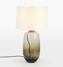 Stained glass shades feature an artistic floral design. Audrey Smoke Glass Table Lamp With White Silk Shade Rejuvenation