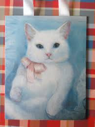 Buy White Kitty With Pink Bow Art Print, Cat Print, Cat Painting, Kitty  Art, Blue Eyed Cat Online in India