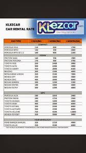 Pemesanan disertai uang muka sebesar 50%. Kereta Sewa Puchong Utama Klezcar 019 748 5252 Jadual Harga Kereta Sewa
