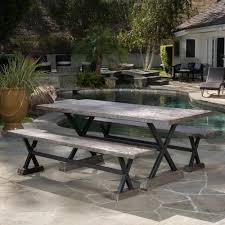 Noble House Belmond Brown 3 Piece Stone Outdoor Dining Set In 2020 Outdoor Dining Set Dining Set With Bench Rustic Outdoor Furniture