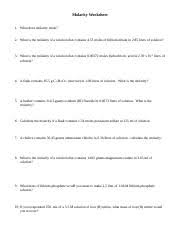 Molarity Worksheet 1 Answers Doc Molarity Worksheet 1 Identifiera 1 What Does Molarity Mean Number Of Moles Of Solute 1 Liter Solution 2 What Is The Course Hero