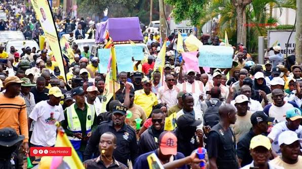 PHOTOS: Members of the Patriotic League of Uganda (PLU), led by Secretary  General Twallah Fadil, marched towards the Turkish Embassy in Kampala but  were stopped by police, who blocked the road before