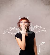 Junges Madchen Mit Teufel Horner Und Flugel Zeichnen Fototapete Fototapeten Horror Spooky Teufel Myloview De