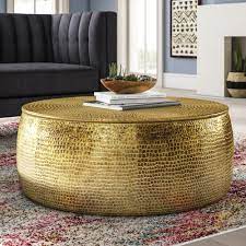 Geometric antique brass coffee table with glass top. Brass Drum Coffee Tables You Ll Love In 2021 Wayfair