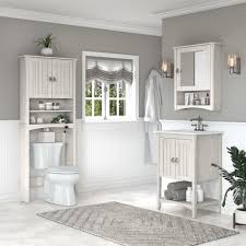 Clean up your bathroom vanity by using the a design studio duluth over the toilet storage cabinet. Bush Furniture Salinas 24w Bathroom Vanity Sink With Mirror And Over The Toilet Storage Cabinet In Linen White Oak