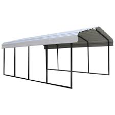 Arrow 12 Ft W X 20 Ft D Eggshell Galvanized Steel Carport Car Canopy And Shelter Cph122007 The Home Depot Steel Carports Steel Roof Panels Metal Carports