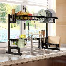 Hanging style draining rack has made full of the wall space, not occupy the tabletop space. Buy Dish Drying Rack Over The Sink Length Adjustable Range 33 4 41 4 2 Tier Stainless Steel Kitchen Storage Organizer Used In Kitchen Sink Space To Organize Dish Racks Kitchen