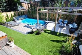 Unique Small Backyard Pools Ideas Rectangular Pool Arbour Lounge Furniture Small Backyard Design Small Backyard Landscaping Small Inground Pool
