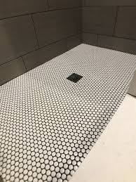 Davie Mac Tile Installation Specialist Shower Floor Tile Penny Round Tile Bathroom Penny Tiles Bathroom Floor