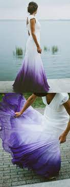 A Line V Neck Open Back Ombre Purple Chiffon Wedding Dress With Lace Purple Wedding Dress V Neck Wedding Dress Ombre Wedding Dress