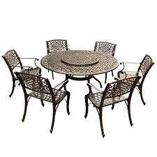 Seating in a small nook or an open garden. Unbranded Ornate Traditional 7 Piece Bronze Aluminum Round Outdoor Dining Set With Lazy Susan And 6 Chairs Hd2555 2777 6 Bz The Home Depot