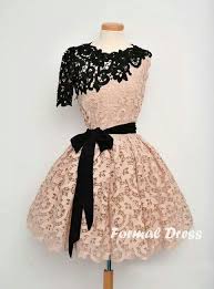 Chic A Line Champagne And Black Lace Short Dress Formal Dress Evening Dress Lace Dress Black Short Cute Cocktail Dresses Short Lace Dress