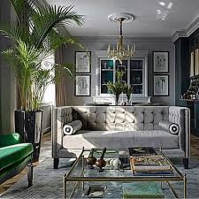 Glam Living Room With Modern Grey Couch And Green Accents Luxury Living Room Living Room Decor Gray Glam Living Room