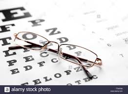 Glasses Lying On Eye Test Chart Close Up View Healthy Eyes