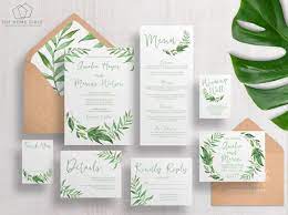 Printable Wedding Invitation Suite Leafy Greenery Garden Wreath Green Leave Wedding Printables Cheap Wedding Invitations Printable Wedding Invitations