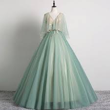 Elegant Sage Green Prom Dresses 2019 Ball Gown V Neck Lace Flower 1 2 Sleeves Backless Floor Length Long Formal Dresses M8863 Green Prom Dress Ball Gowns Ball Dresses