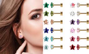 Amazon.com: 12 Pairs Flat Back Surgical Stainless Steel Stud Earrings, 18K  Gold Plated Silver Screw Back Heart Star Round Cubic Zirconia CZ Birthstone  Stud Earrings Set (Gold heart 3mm): Clothing, Shoes &