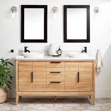 Mirror included simple look to. 60 Aliso Teak Double Vanity For Semi Recessed Sinks Natural Teak Vanities