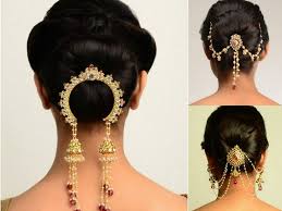 South indian bridal hairstyle with hair jewellery and also decorated with a different flowers. Indian Wedding Hairstyles For Mid To Long Hair Hesheandbaby Com