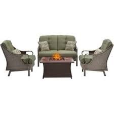 Hampton Bay Laguna Point 4 Piece Brown All Weather Resin Wicker Patio Deep Seating Set With Quarry Red Fire Pit Furniture Outdoor Lounge Set Fire Pit Chat Set