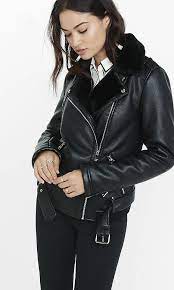 Black Faux Fur Lined Biker Jacket From Express