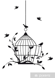Free Birds With Open Birdcage Vector Wall Mural Pixers We Live To Change Birdcage Tattoo Bird Drawings Wall Painting Decor