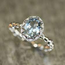Floral Aquamarine Engagement Ring In 14k White Gold Pebble Diamond Wedding Band 9x7mm Wedding Rings Vintage Aquamarine Engagement Ring Vintage Engagement Rings