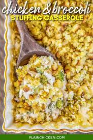 In a medium bowl mix together cream of chicken soup and cream of celery soup. Chicken Broccoli Stuffing Casserole Plain Chicken
