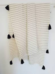 Black And White Throw With Tassels Stripe Throw Blanket With Tassels Bridesmaid Gift Bohemian Etsy Striped Throw Blanket Boho Throw Blanket Throw Blanket