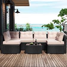 3.9 out of 5 stars. Buy Amolife 7 Pieces Patio Pe Rattan Sofa Chair Set Outdoor Sectional Furniture Black Wicker Conversation Set With Tan Cushions Covers And Tea Table Online In Turkey B07x53q7nm