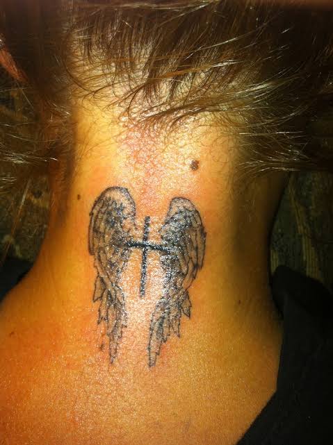My new tattoo (: angel wings + cross