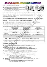 Defining relative clauses these describe the preceding noun in such a way to distinguish it from other nouns of the same class. Defining And Non Defining Relative Clauses Esl Worksheet By Yogiba61