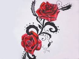 47 Red Rose With Black Leaves Tattoo