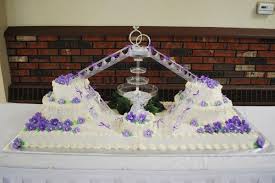 White Purple Wedding Cake With Fountains And Bridges Fountain Wedding Cakes Wedding Sheet Cakes Wedding Cake Base