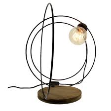 Table Lamp Orbe Metropolight Metal Wooden Traditional A floor lamp with a tree stump slice as a base and a branch as a rod.