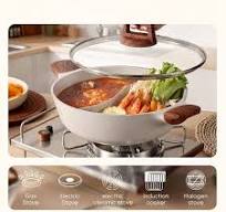 Hot Pot with Divider Double Flavor Divided * with Glass Lid, Dual Sided  Nonstick * * Pots, Cookware for Induction Cooktop Gas Stove