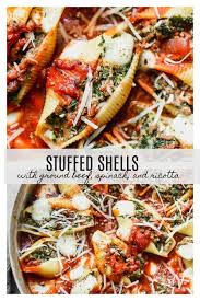 Stuffed Pasta Shells With Ground Beef And Spinach Cooking For Keeps Recipe In 2020 Ground Beef And Spinach Ground Beef Stuffed Pasta Shells