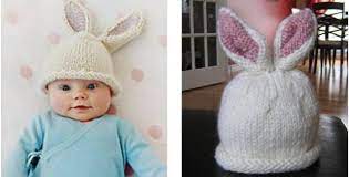 Need free crochet hat patterns for a newborn baby? Cute Knitted Bunny Beanie Free Knitting Pattern