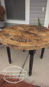 This Is So Cool Cable Spool Table Made With Four Turned Legs Spool Furniture Spool Tables Wooden Spools