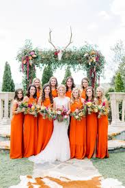 Bridesmaids In Orange Photo By Cathrine Taylor Photography Https Ruffledblog Com Orange Bridesmaid Dresses Summer Bridesmaid Dresses Orange Wedding Colors