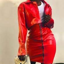 Red Faux Leather Two Piece Set Leather Dress Women Clothes For Women Clothes