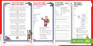 Twas the night before christmas. Twas The Night Before Christmas Reading Comprehension Task