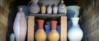 The moss aztec was developed by frank ferrell, and it was made by spraying the molded designs in relief with green coloring, then wiping the top of the piece to create a moss effect. Process Andrew Stephenson Pottery