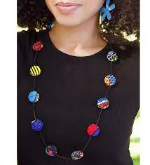 Ankara Button Necklace Beautiful African Print Necklace Swa028nk In 2021 Button Necklace African Beads Necklace African Wax Print
