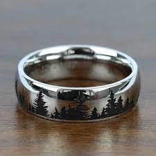 Laser Carved Forest Pattern Men S Wedding Ring In Cobalt Rings For Men Wedding Rings Men S Wedding Ring